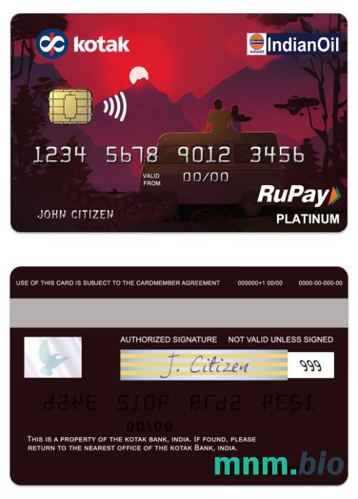 India Kotak bank RuPay platyna Credit karta w pełni edytowalne PSD